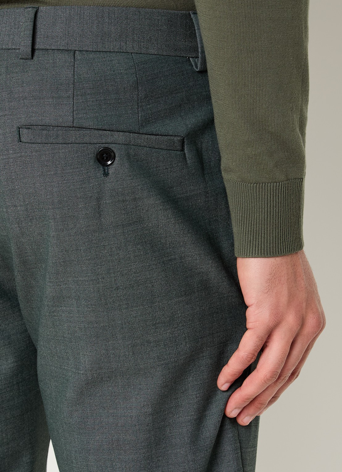 Strellson Kynd slim fit pantalon in wolblend met steekzakken - detail 4 olijfgroen