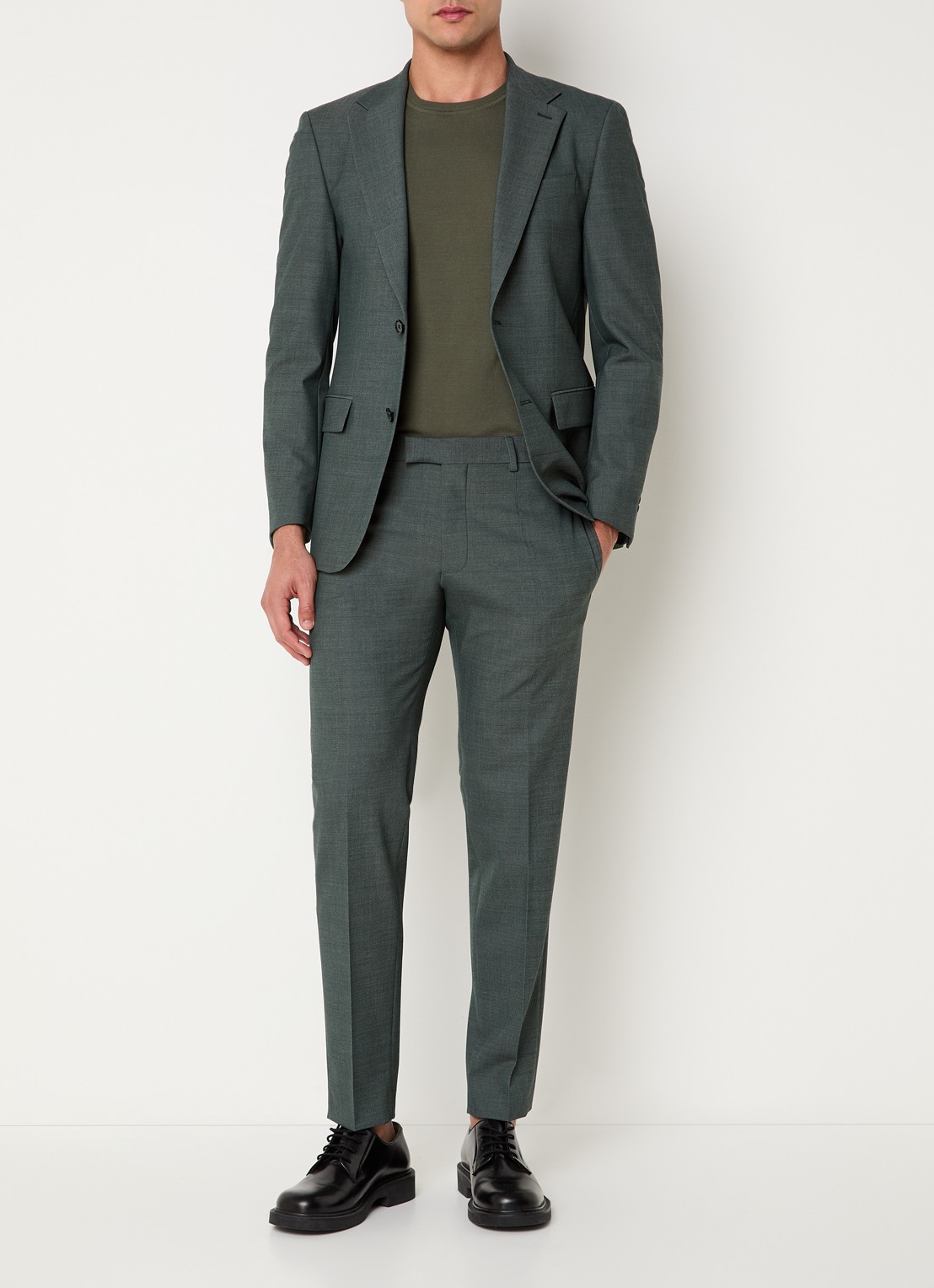 Strellson Kynd slim fit pantalon in wolblend met steekzakken - voorkant 6 olijfgroen