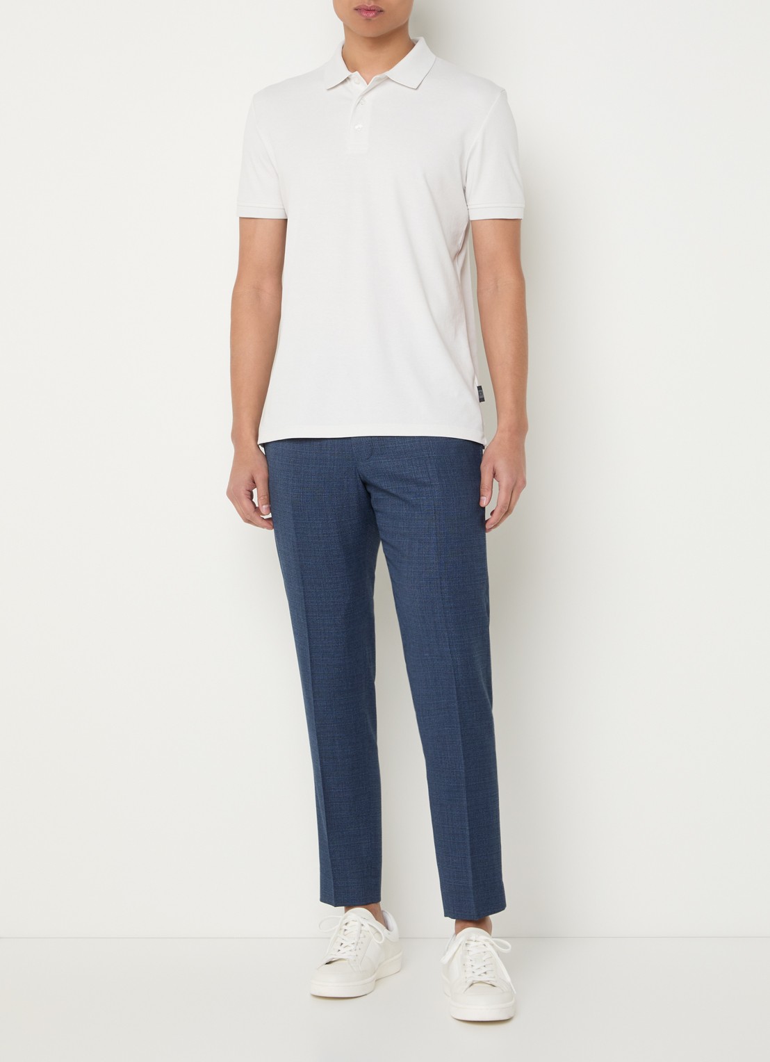 Strellson Kynd tapered fit chino met gemêleerd dessin en steekzakken - voorkant 6 petrol