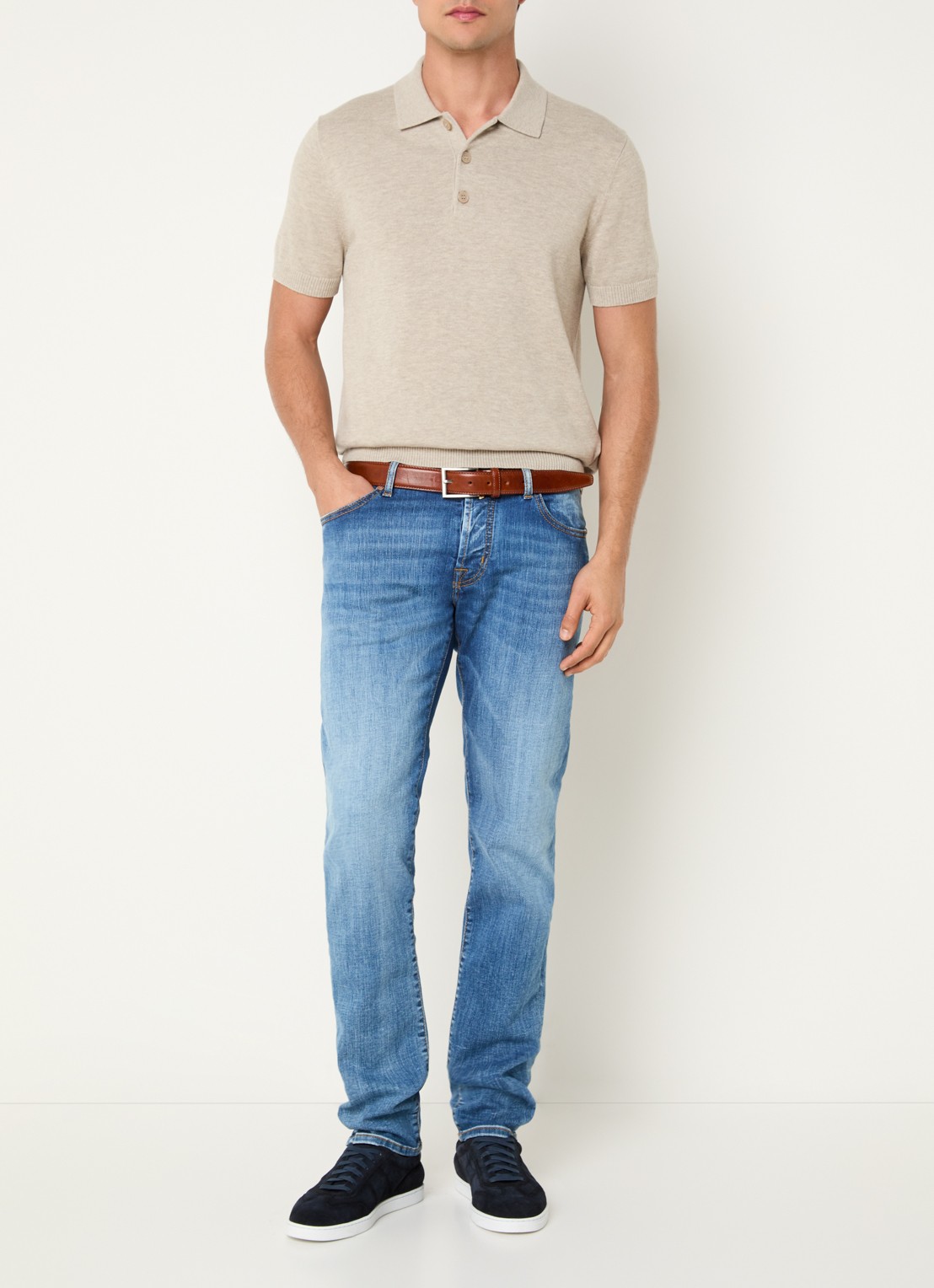 Strellson Loic fijngebreide pullover met polokraag - voorkant 3 beige
