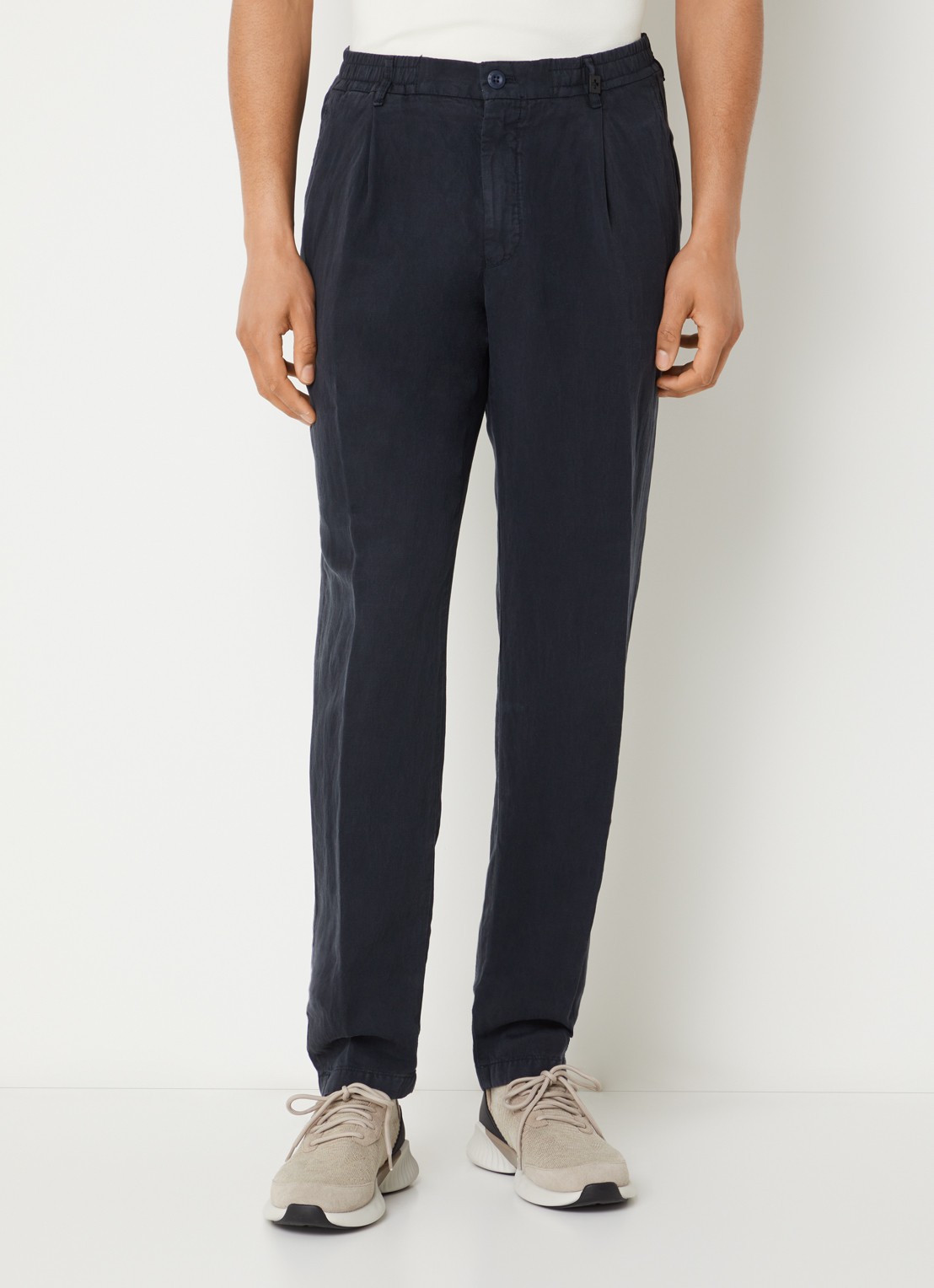 Strellson Lui chino in linnenblend met steekzakken en elastische band - detail 3 donkerblauw