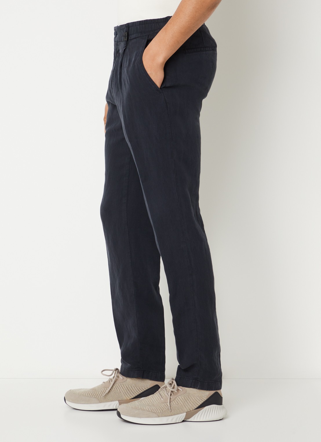 Strellson Lui chino in linnenblend met steekzakken en elastische band - detail 4 donkerblauw
