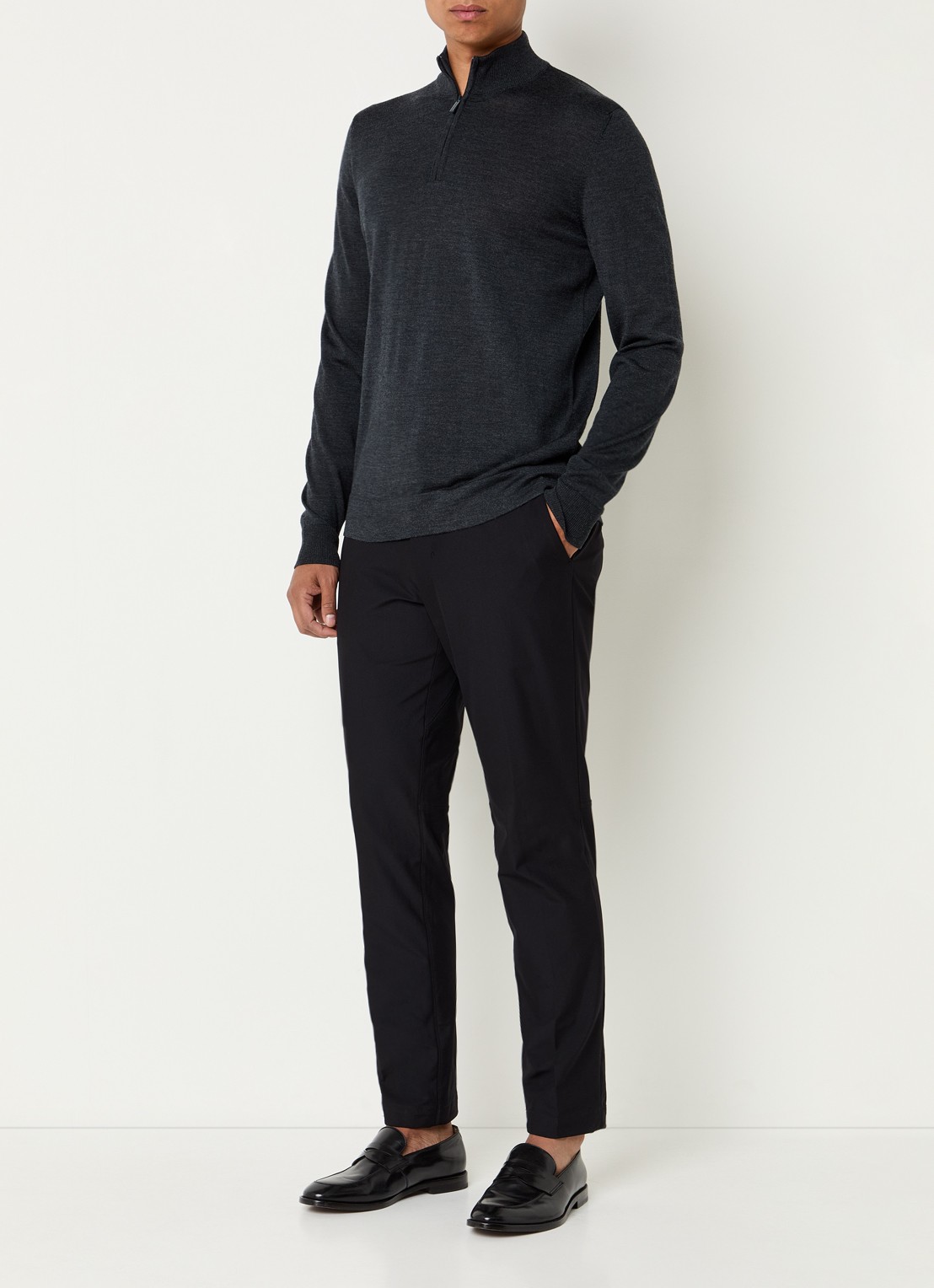 Strellson Marek fijngebreide pullover van scheerwol - voorkant 2 donkergrijs