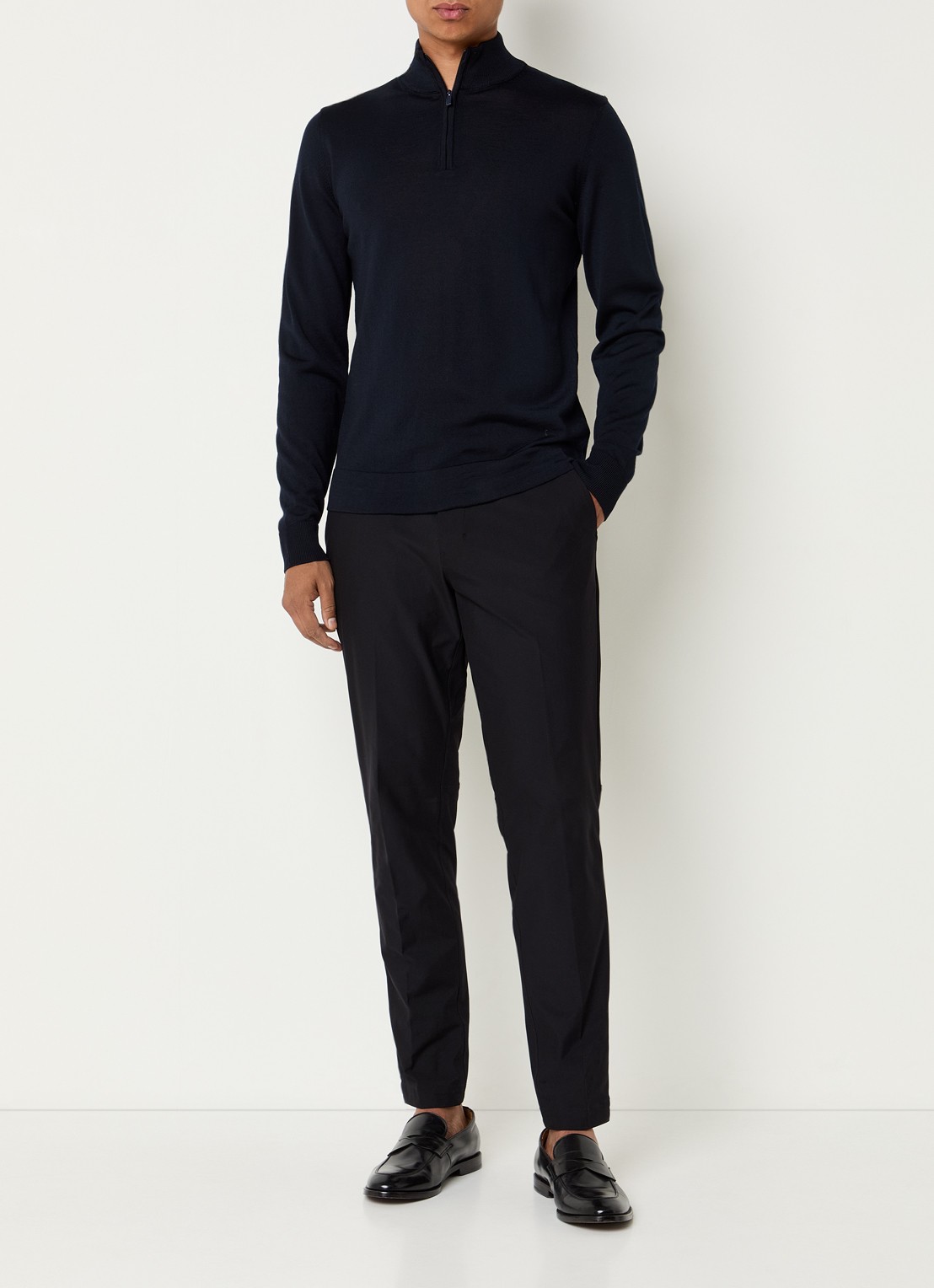Strellson Marek fijngebreide pullover van scheerwol - voorkant 4 donkerblauw