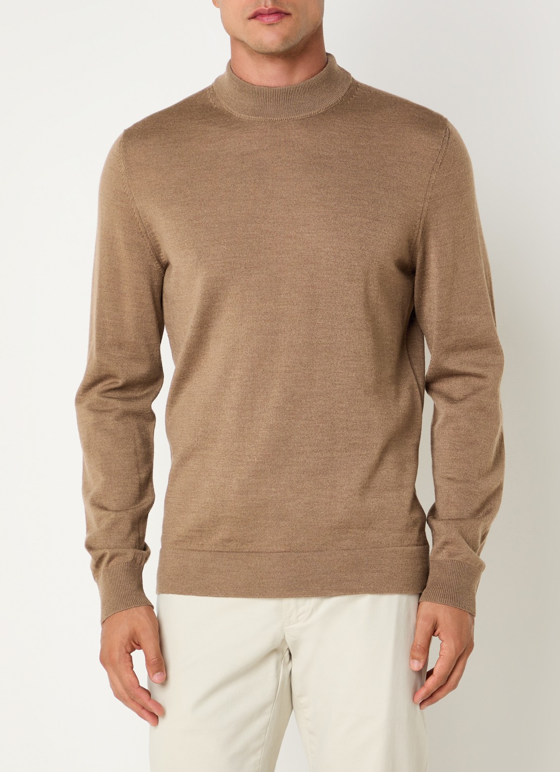 Strellson Marek fijngebreide pullover van wol met col - detail 4 donkerbeige