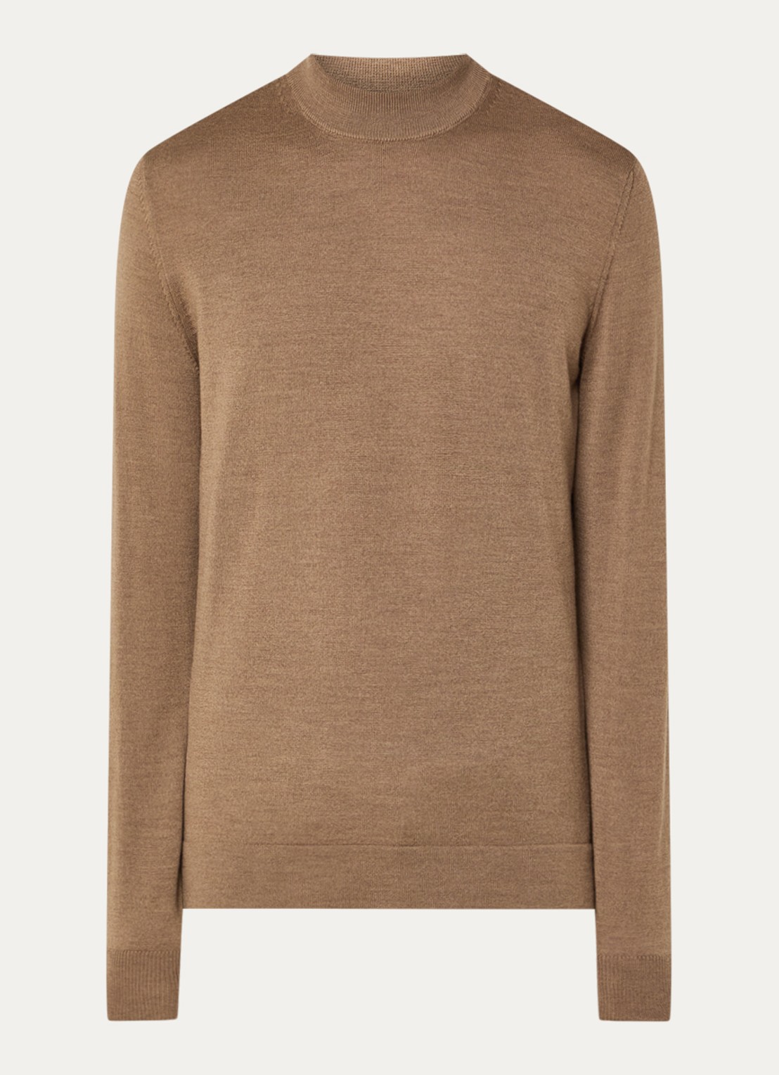 Strellson Marek fijngebreide pullover van wol met col - voorkant 2 donkerbeige