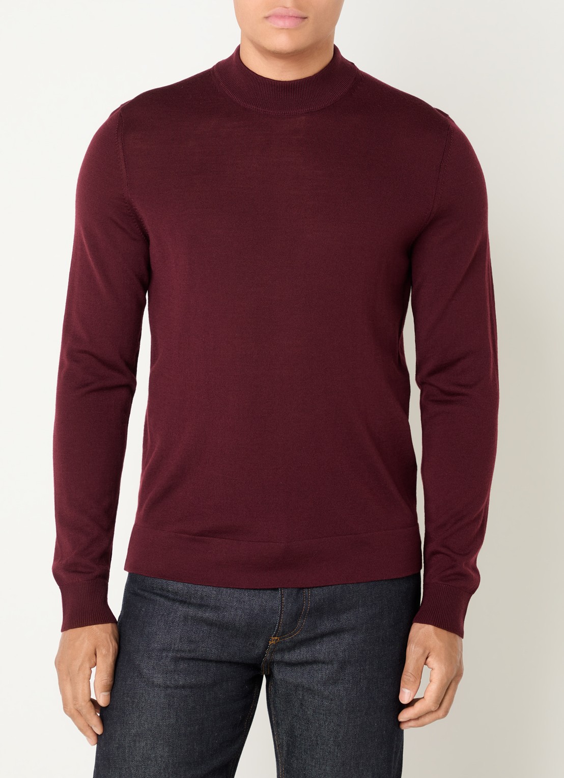 Strellson Marek fijngebreide pullover van wol met col - detail 4 bordeauxrood