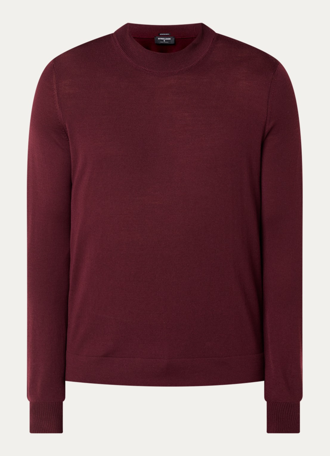 Strellson Marek fijngebreide pullover van wol met col - voorkant bordeauxrood