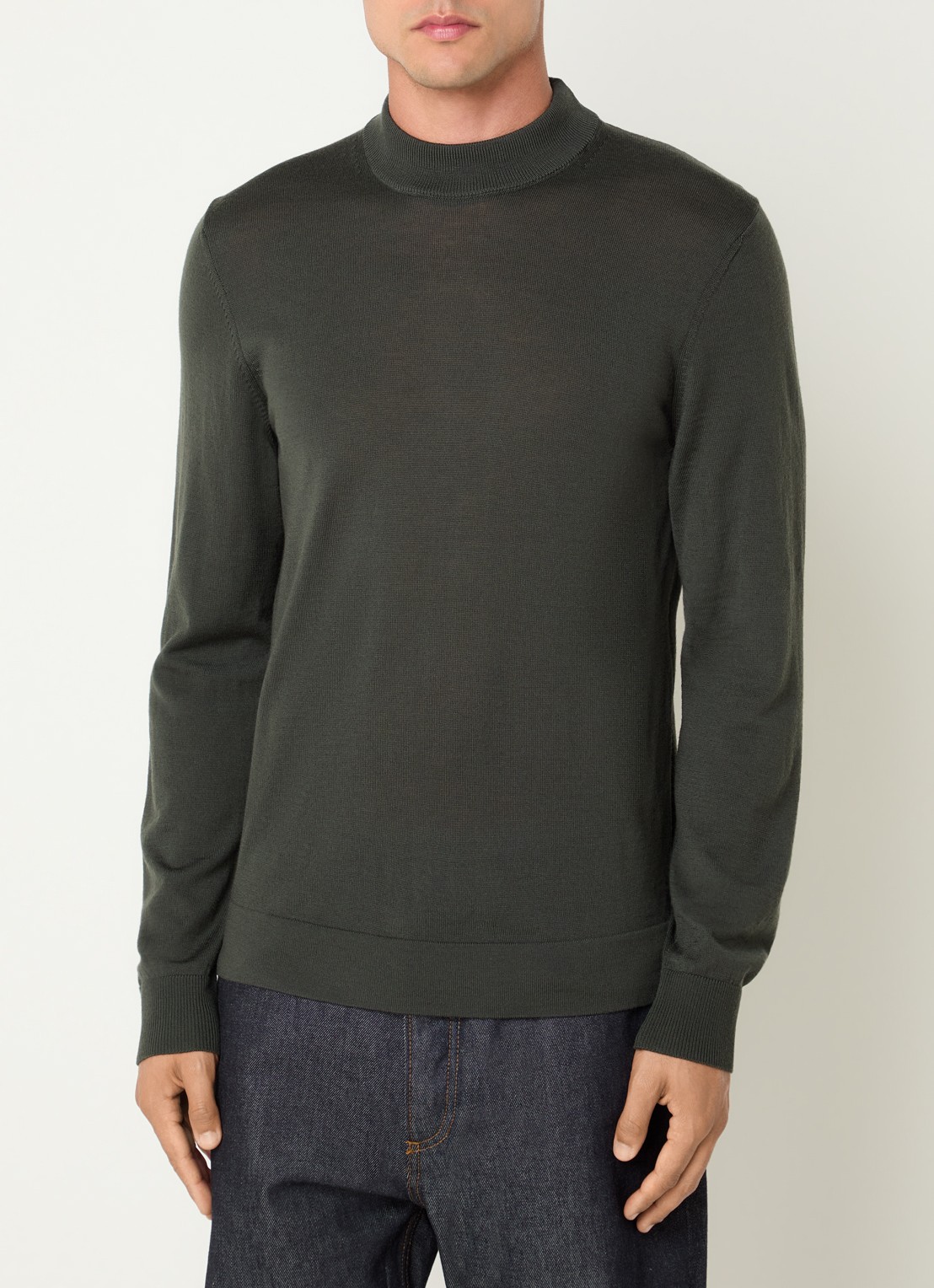 Strellson Marek fijngebreide pullover van wol met col - detail groen