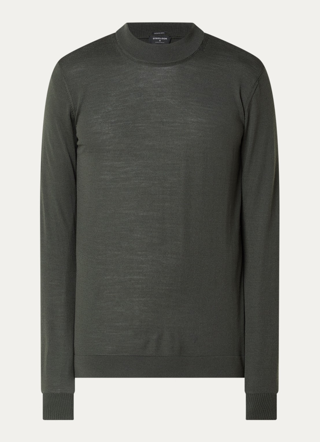 Strellson Marek fijngebreide pullover van wol met col - voorkant 2 groen