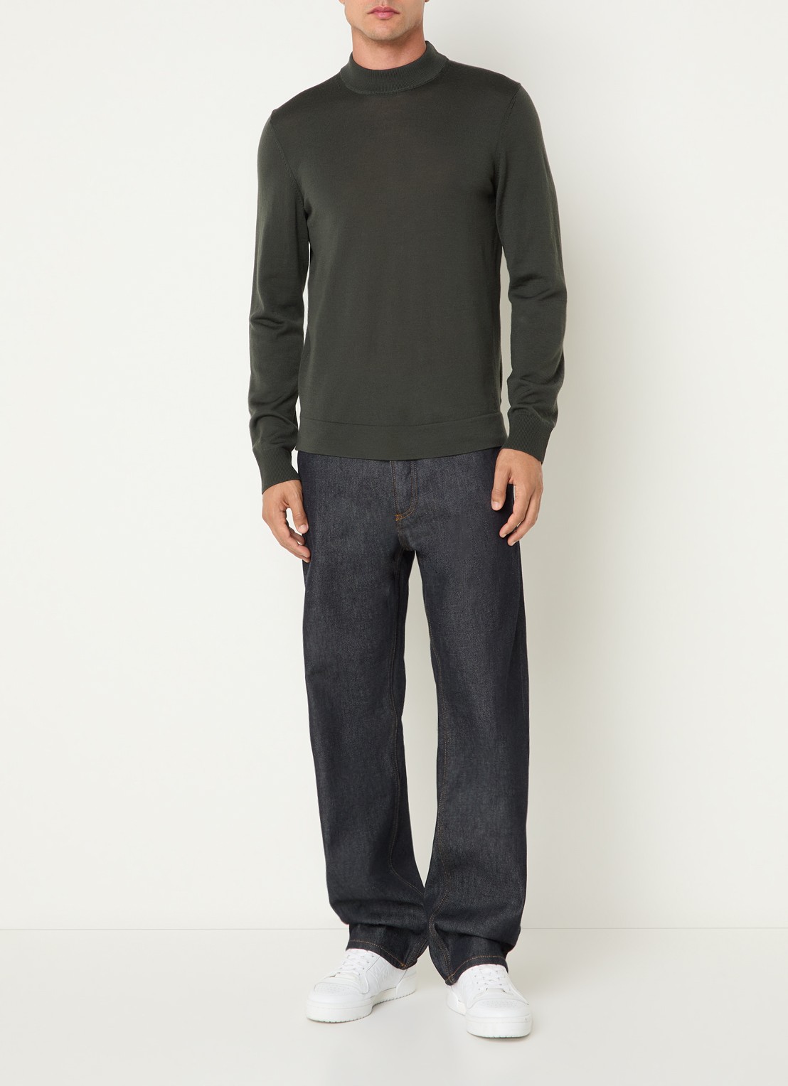 Strellson Marek fijngebreide pullover van wol met col - voorkant 3 groen