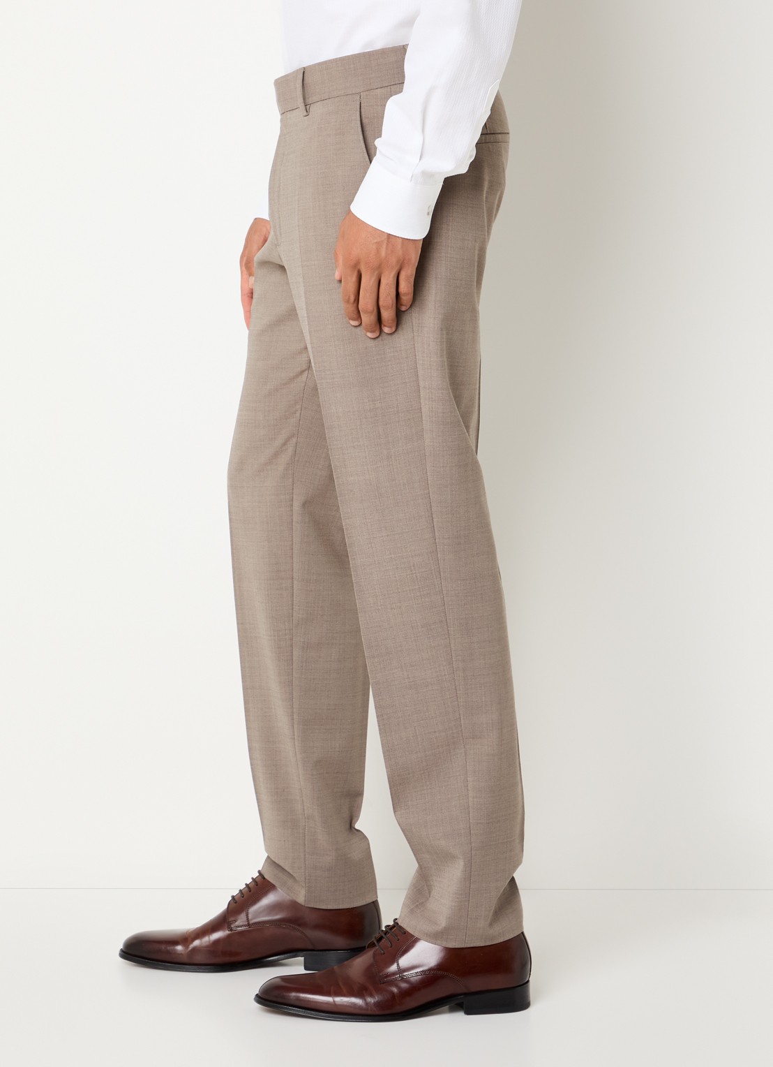 Strellson Melwin slim fit pantalon in wolblend met gemêleerd dessin - detail 2 beige