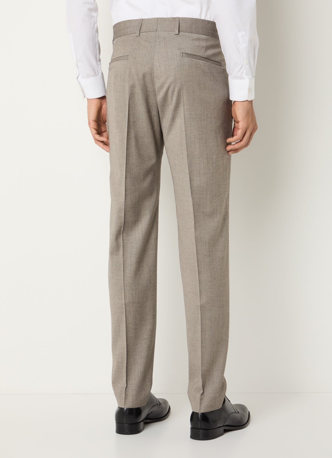 Strellson Melwin slim fit pantalon in wolblend met steekzakken - achterkant donkerbeige