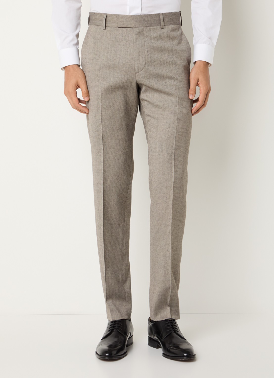 Strellson Melwin slim fit pantalon in wolblend met steekzakken - detail 2 donkerbeige