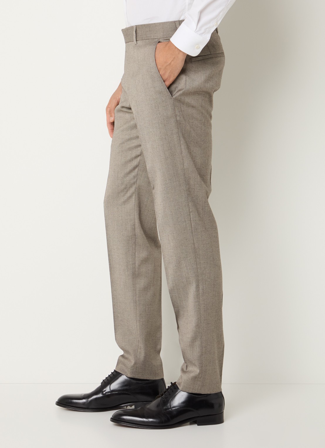 Strellson Melwin slim fit pantalon in wolblend met steekzakken - detail 3 donkerbeige