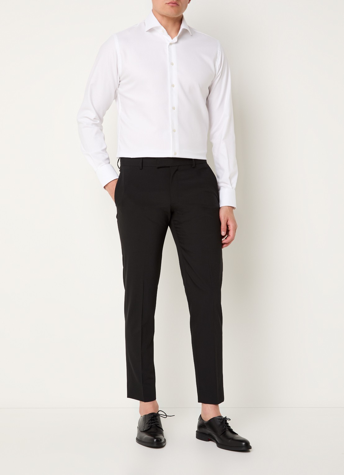 Strellson Melwin slim fit pantalon in wolblend met steekzakken - voorkant 2 zwart