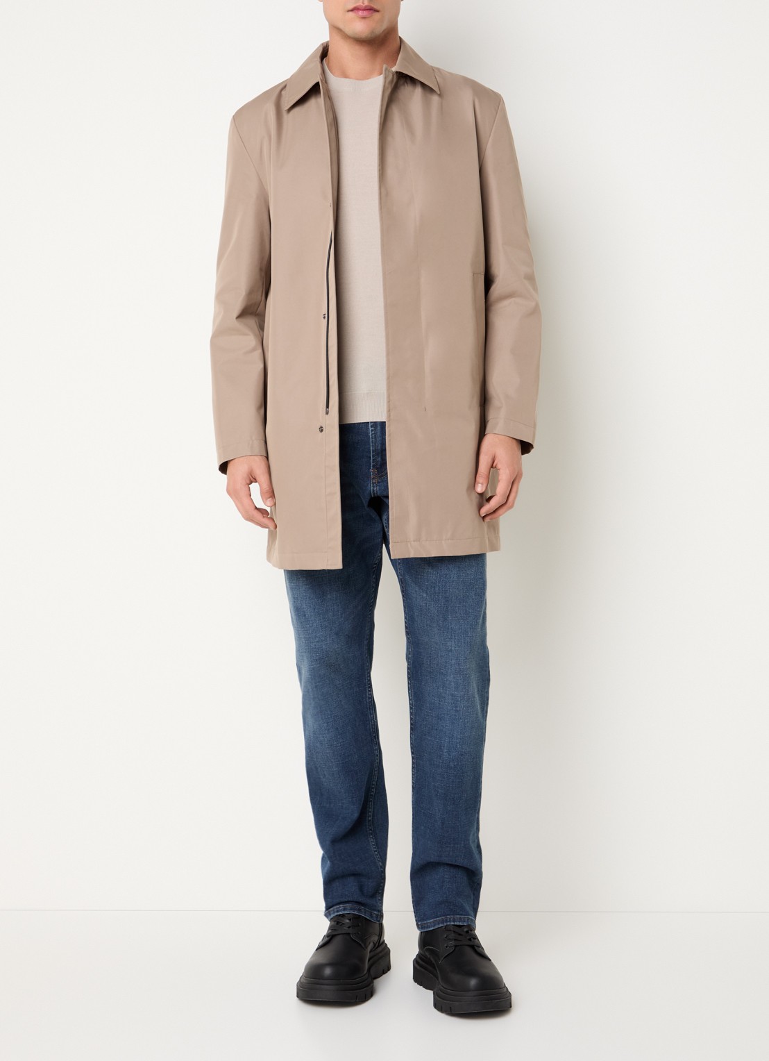 Strellson Naro trenchcoat met steekzakken en kraag - voorkant 2 donkerbeige