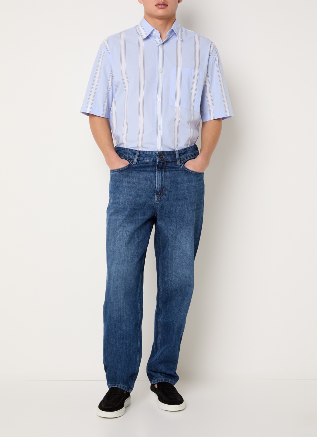 Strellson Nelson1 regular fit overhemd met streepprint - voorkant 2 lichtblauw