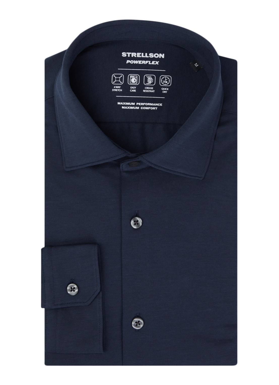 Strellson Powerflex regular fit overhemd met stretch - voorkant donkerblauw