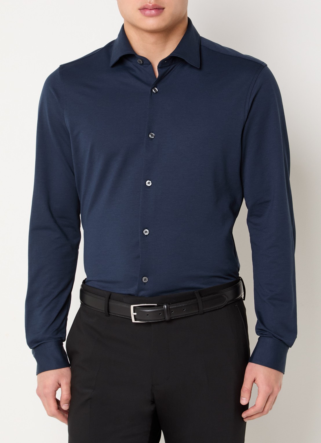 Strellson Powerflex regular fit overhemd met stretch - detail 4 donkerblauw