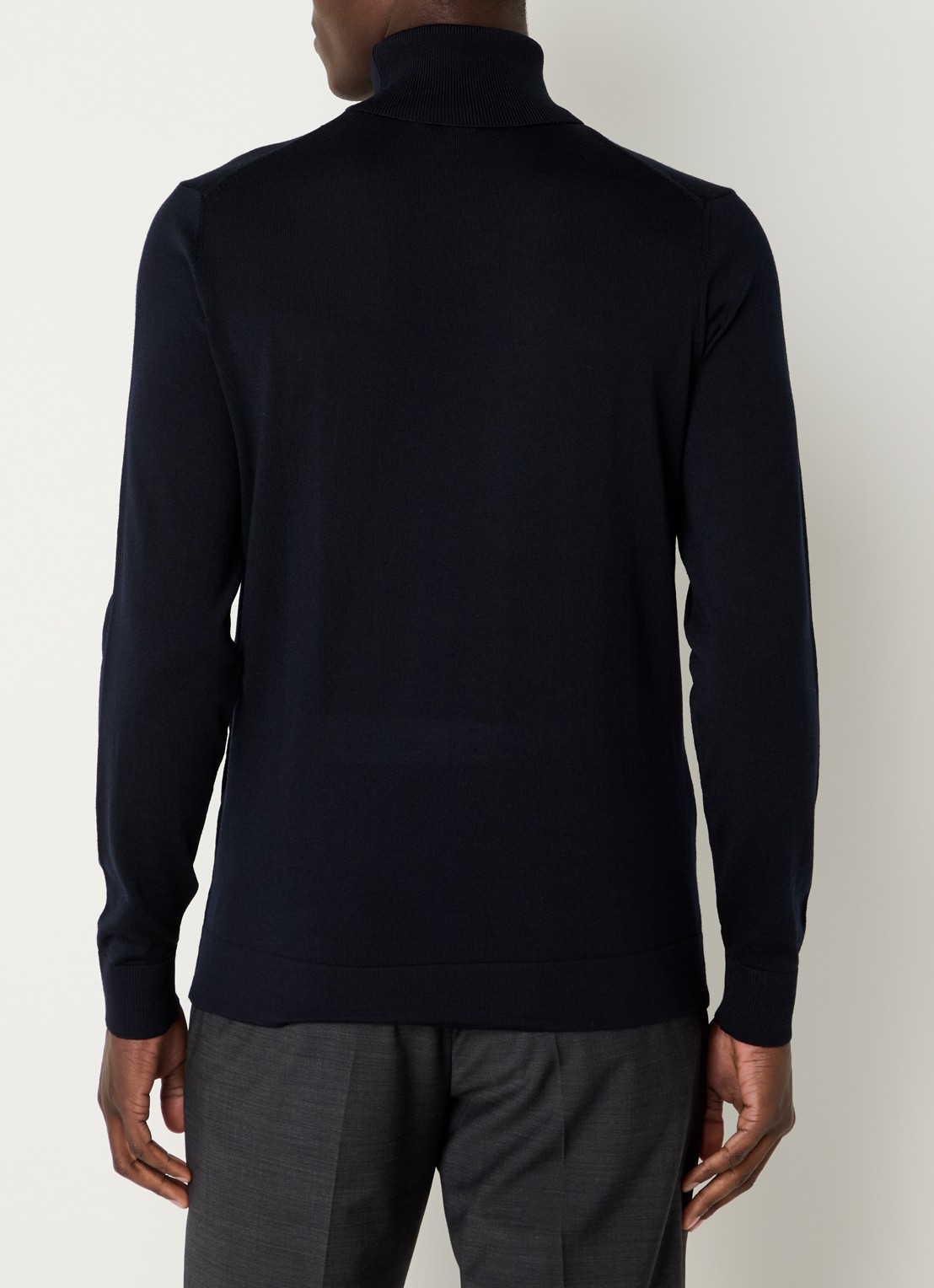 Strellson Ribgebreide trui van scheerwol met col - achterkant 3 donkerblauw