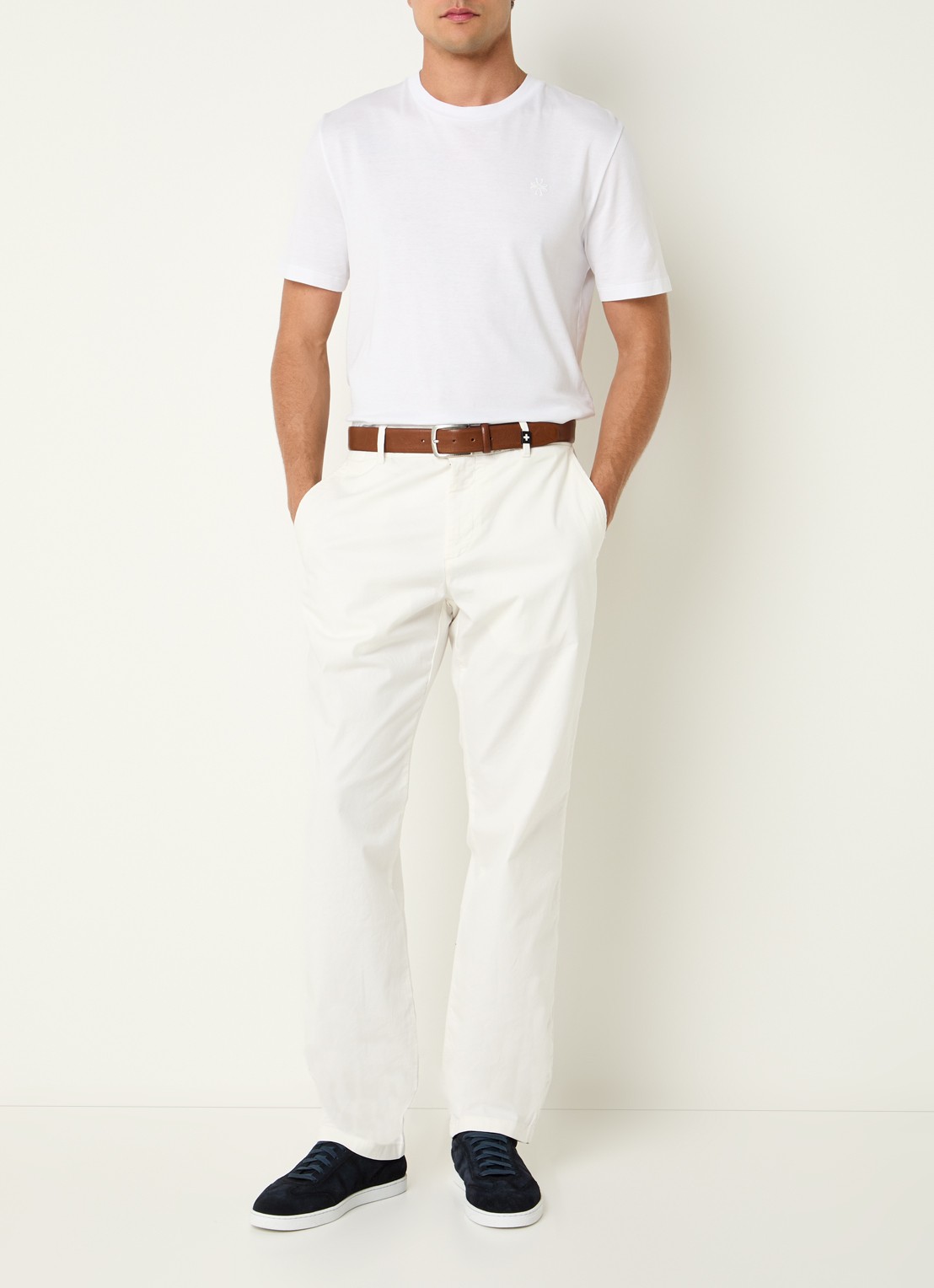 Strellson Rion-D tapered fit broek met steekzakken - voorkant 5 gebroken wit
