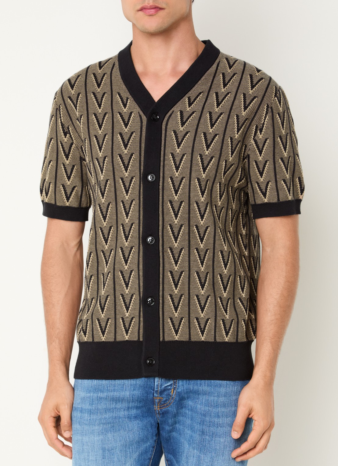 Strellson Robas fijngebreid vest met print - detail 4 bruin