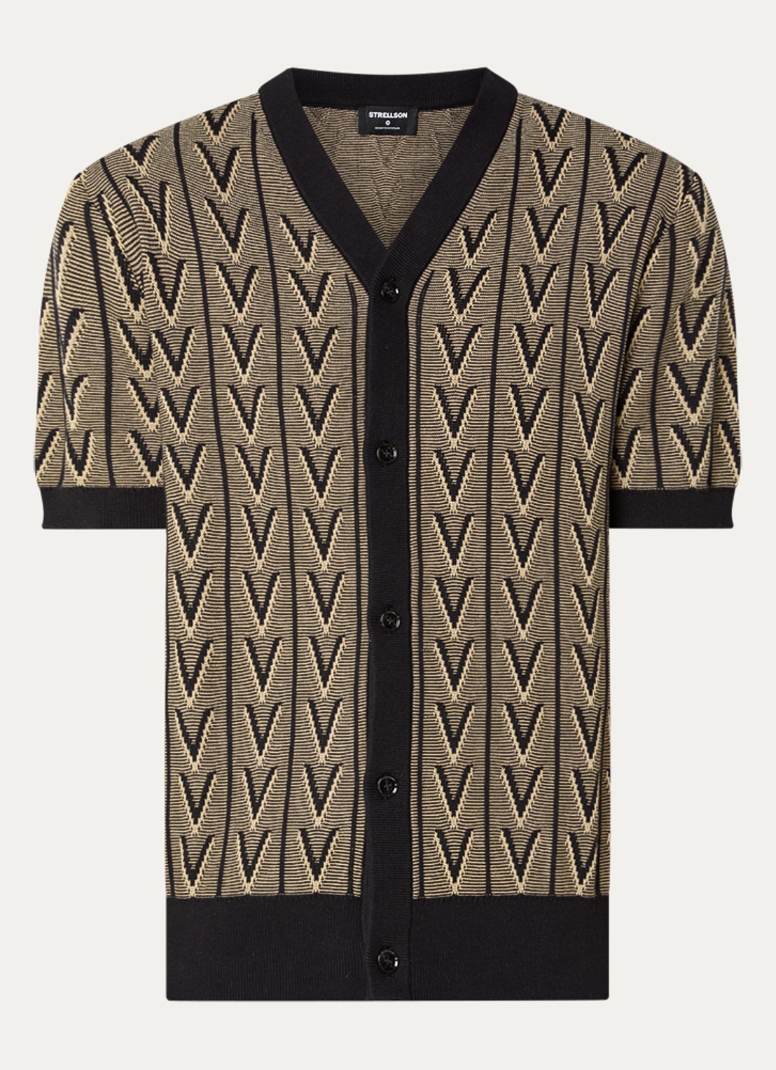 Strellson Robas fijngebreid vest met print - voorkant 2 bruin