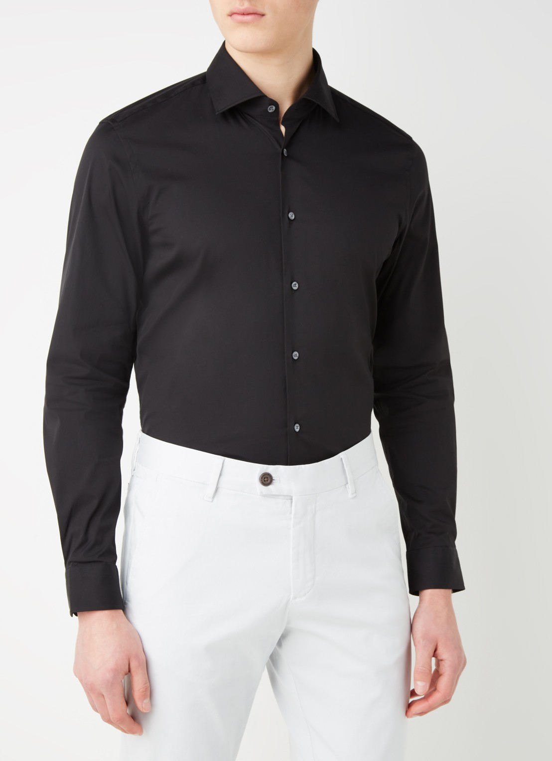 Strellson Santos slim fit overhemd met stretch - detail 3 zwart