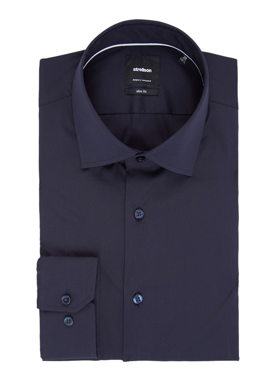Strellson Santos slim fit overhemd met stretch - voorkant 3 donkerblauw