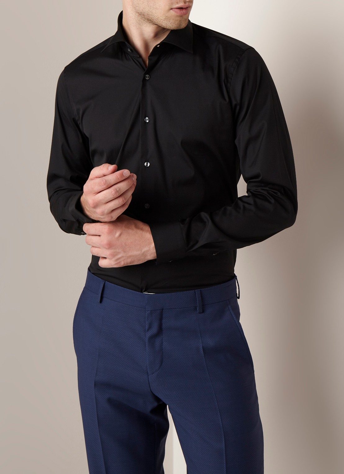 Strellson Santos slim fit overhemd van katoen met stretch - detail 2 zwart