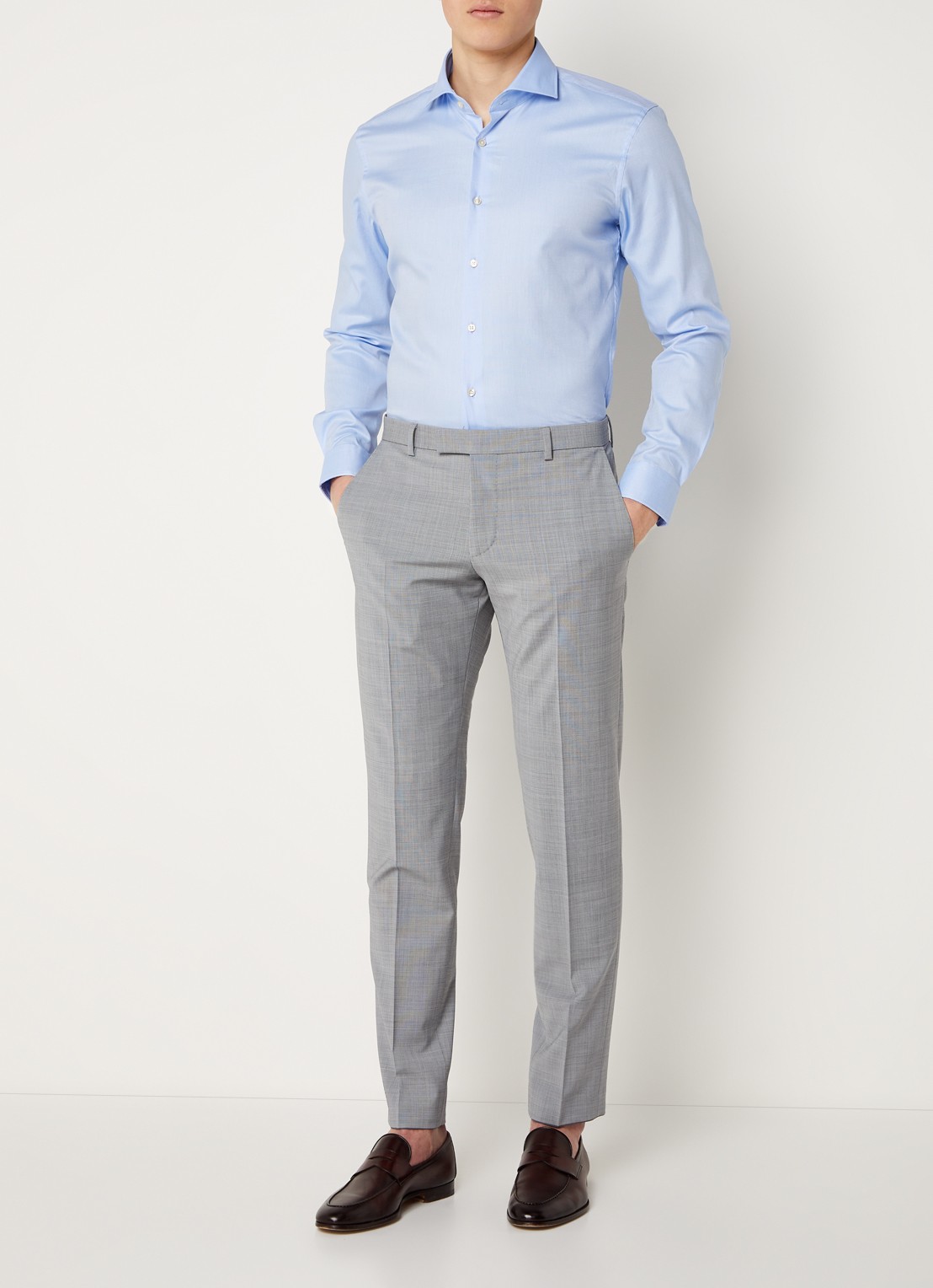 Strellson Sereno slim fit overhemd met structuur - voorkant 4 lichtblauw