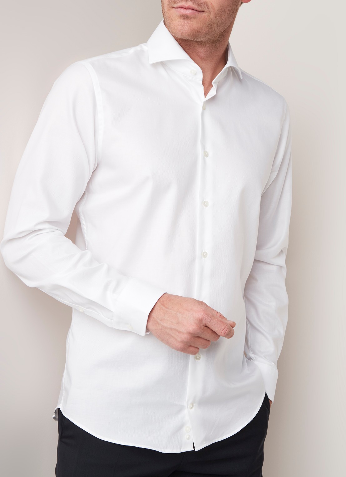 Strellson Sereno slim fit overhemd met wide spread-kraag - detail 2 wit
