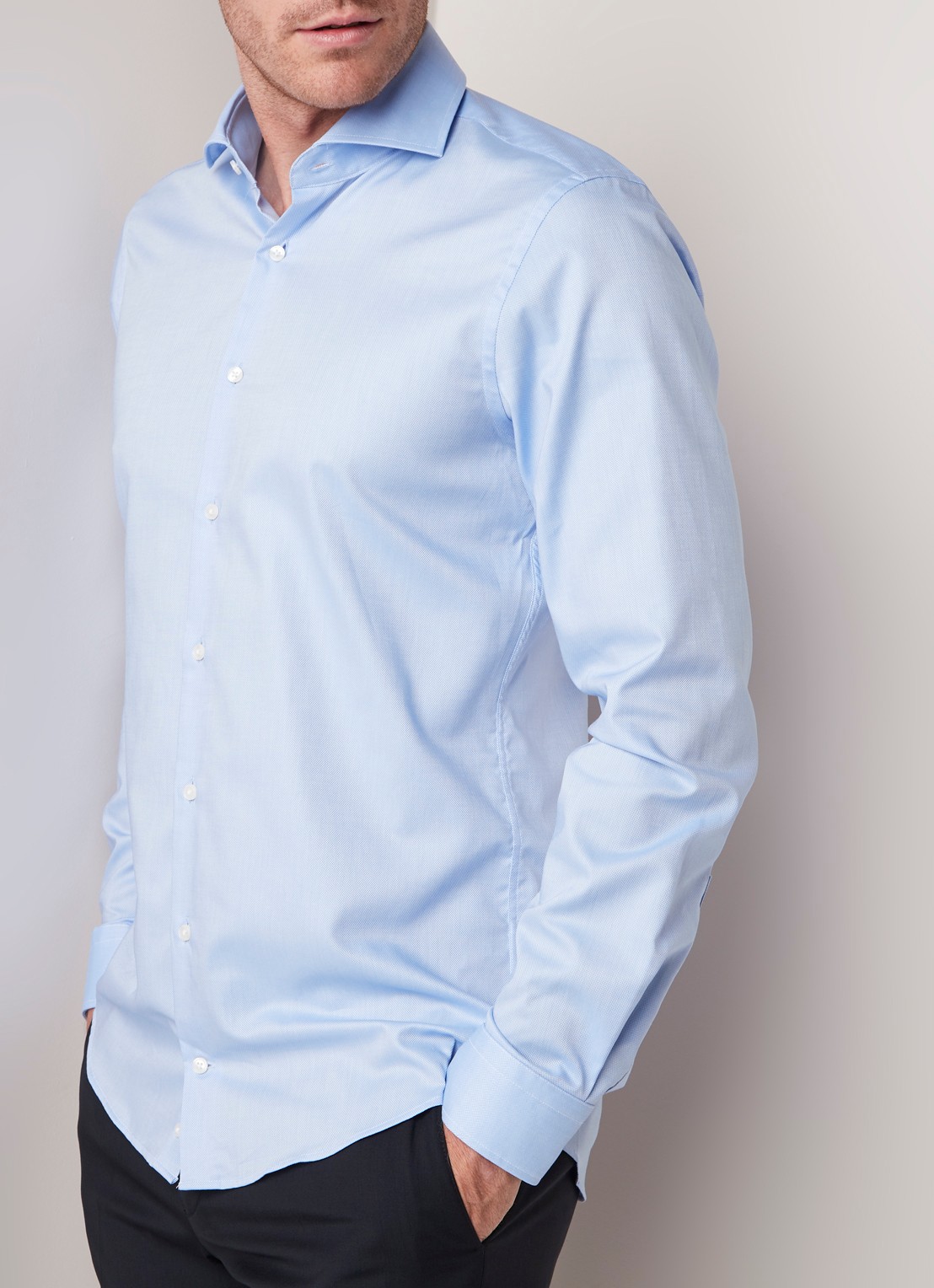Strellson Sereno slim fit overhemd met wide spread-kraag - detail lichtblauw