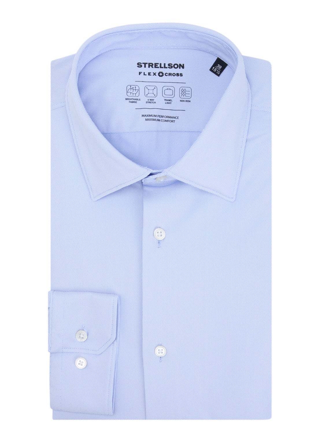 Strellson Slim Fit overhemd met cut away kraag  - voorkant blauw