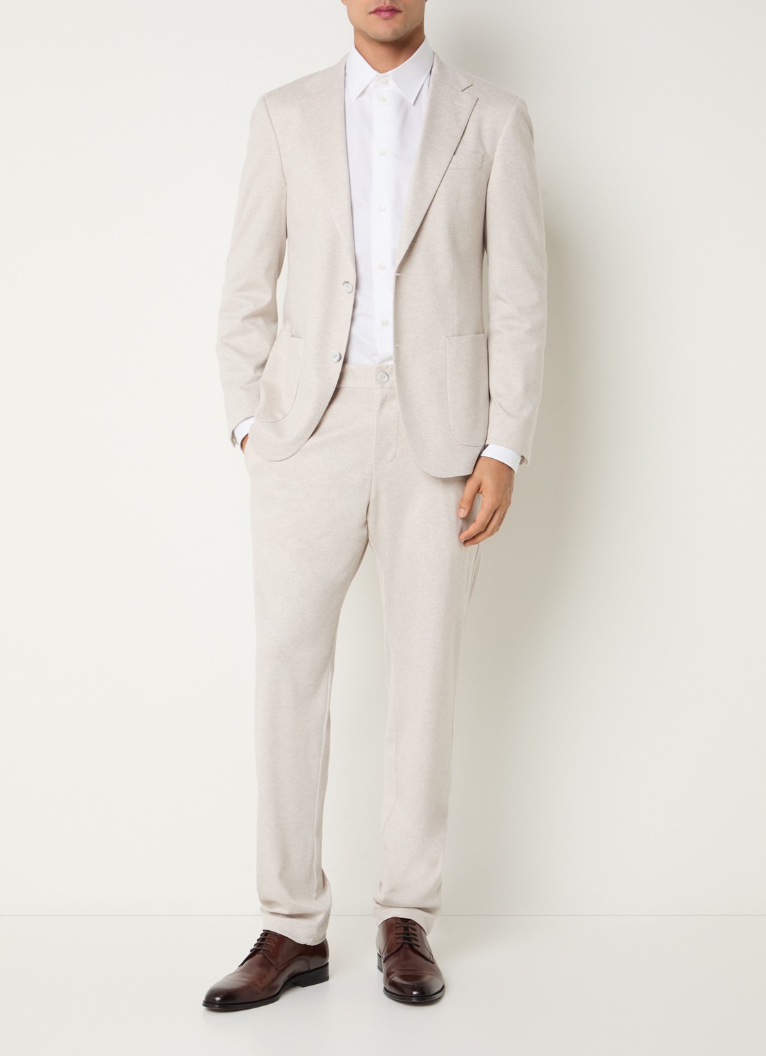 Strellson Tius slim fit pantalon met steekzakken - voorkant 6 creme