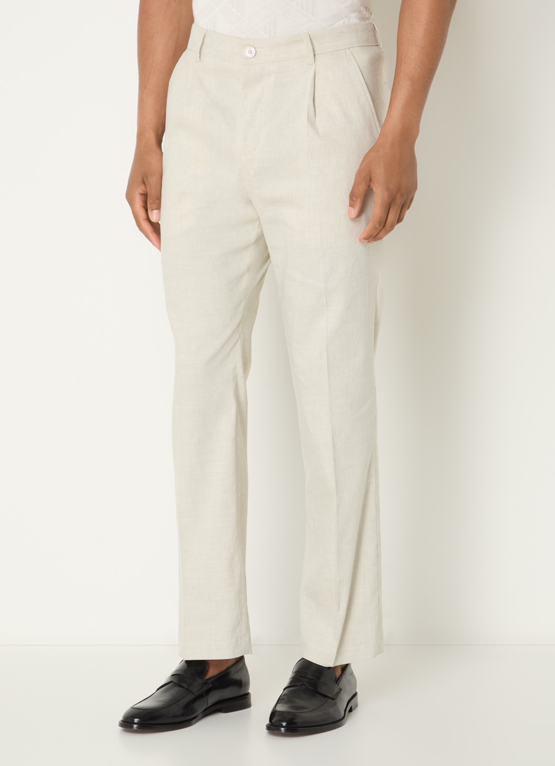 Strellson Tomeo straight fit pantalon in linnenblend - detail 2 beige
