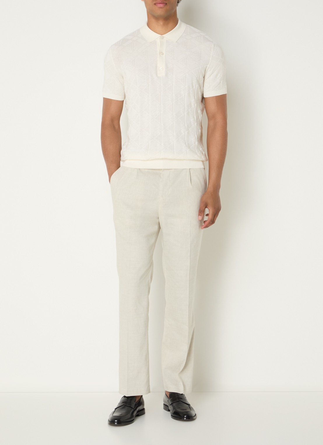 Strellson Tomeo straight fit pantalon in linnenblend - voorkant 5 beige