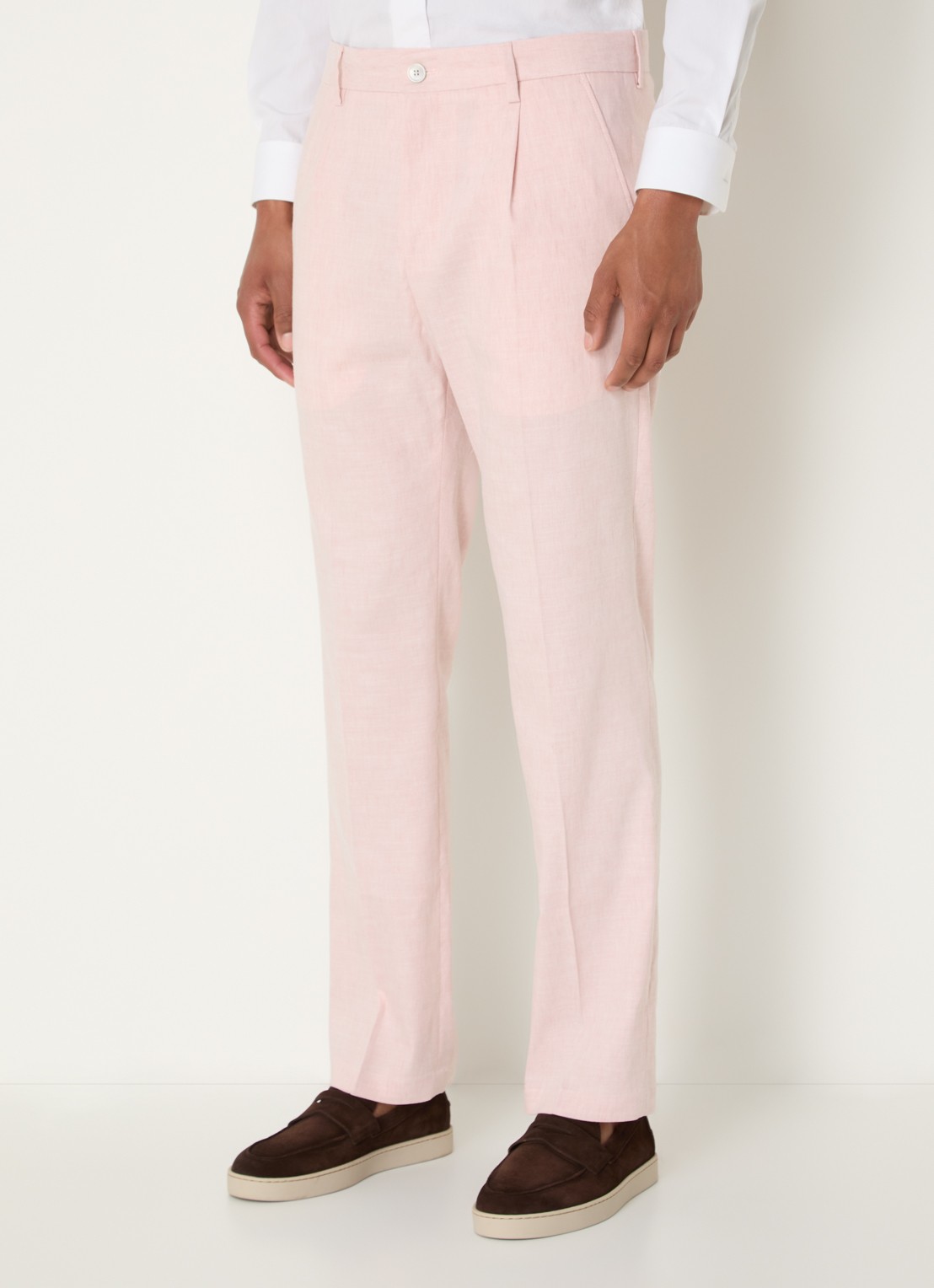 Strellson Tomeo straight fit pantalon in linnenblend - detail 4 lichtroze