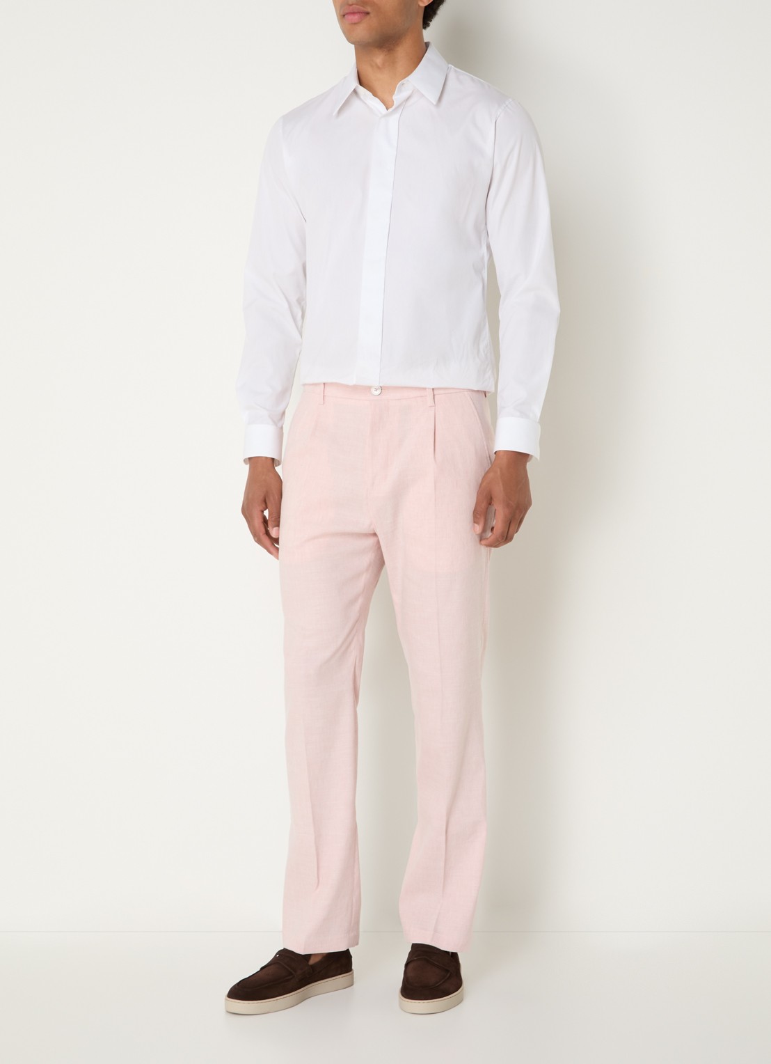 Strellson Tomeo straight fit pantalon in linnenblend - voorkant 3 lichtroze