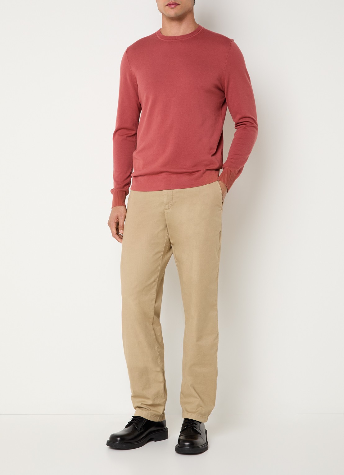 Strellson Vincent fijngebreide pullover met ronde hals - voorkant 2 oranjerood