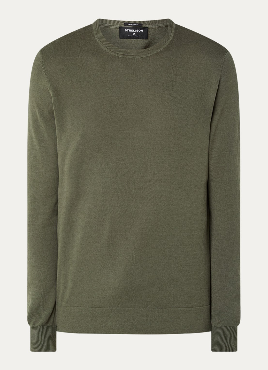 Strellson Vincent fijngebreide pullover met ronde hals - voorkant groen