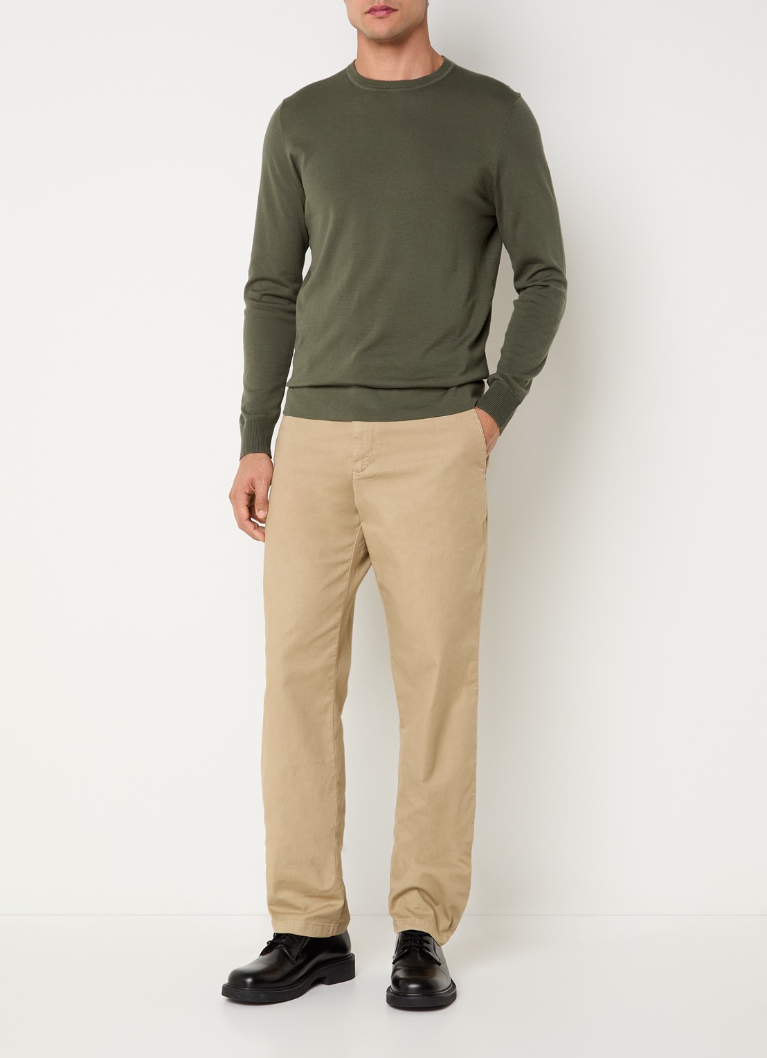 Strellson Vincent fijngebreide pullover met ronde hals - voorkant 2 groen