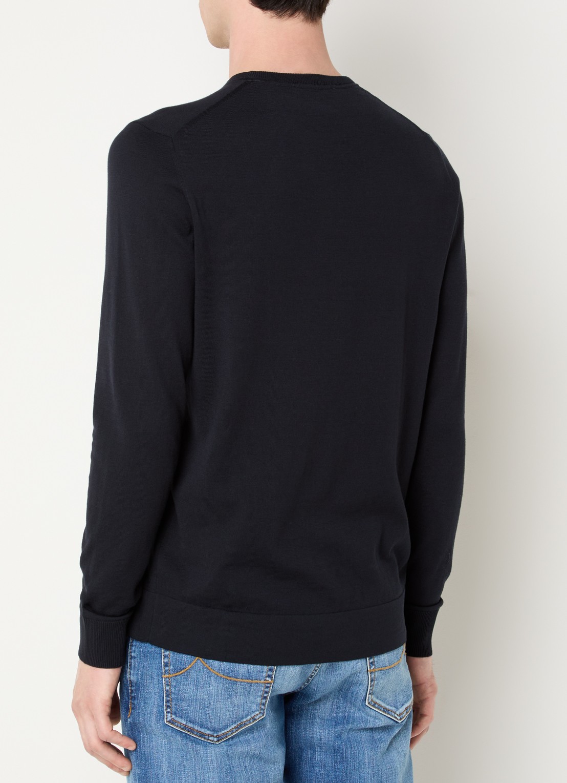 Strellson Vincent fijngebreide pullover met ronde hals - achterkant 3 donkerblauw