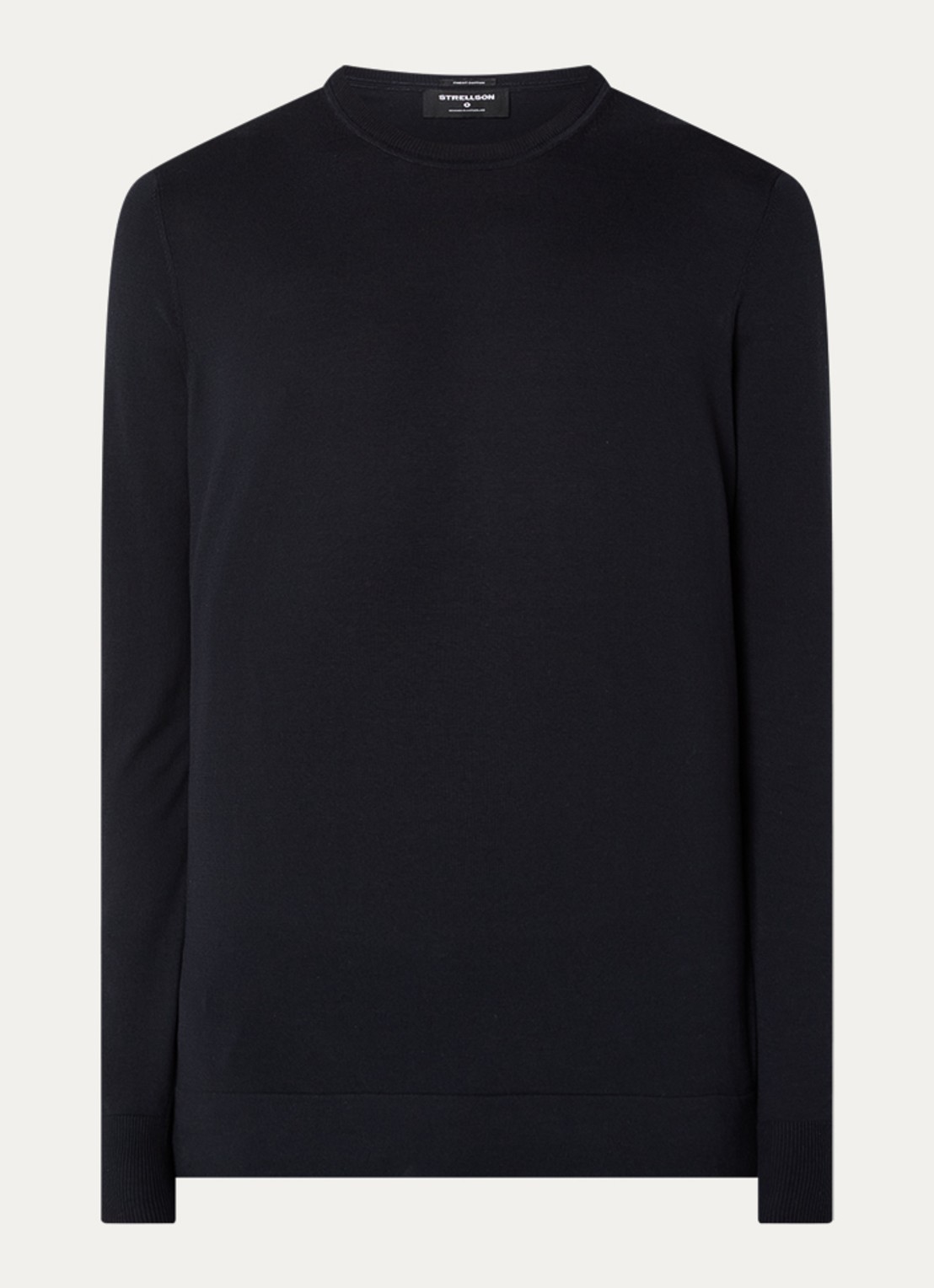 Strellson Vincent fijngebreide pullover met ronde hals - voorkant donkerblauw