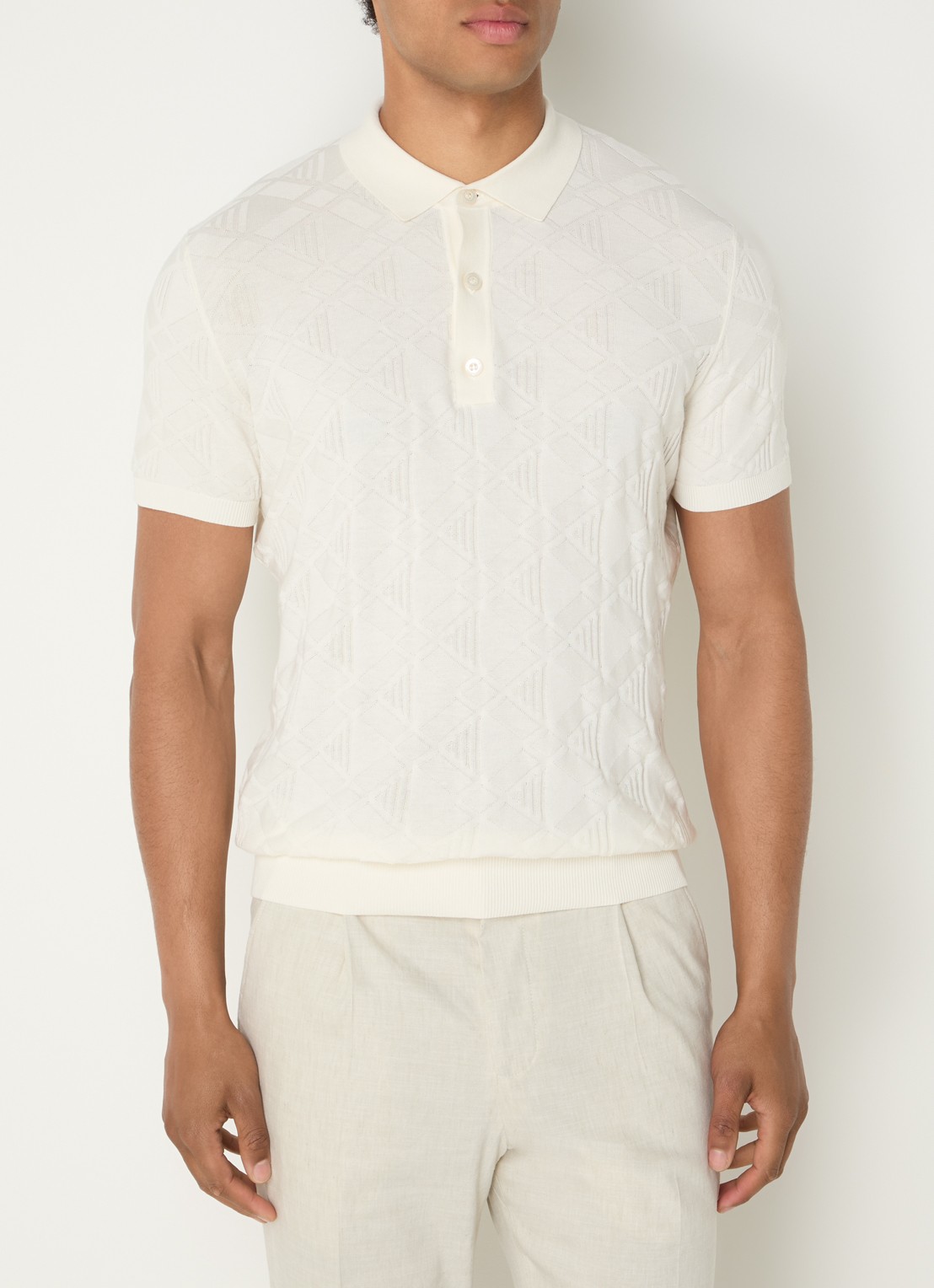 Strellson Vincent regular fit polo met ruitdessin - detail 4 beige