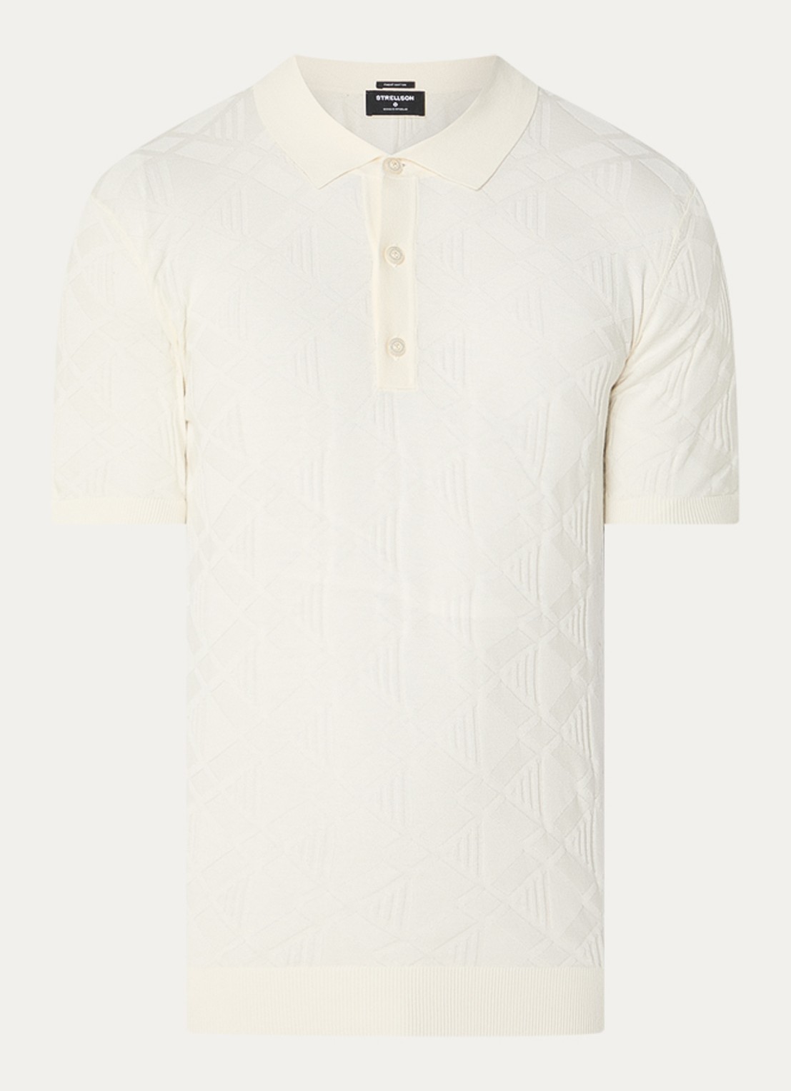 Strellson Vincent regular fit polo met ruitdessin - voorkant beige