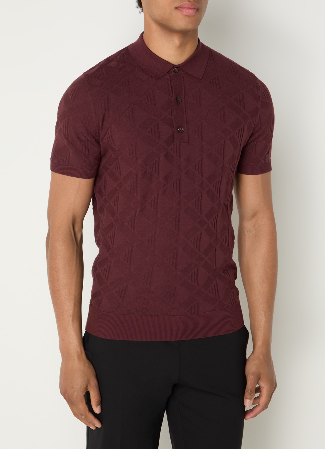 Strellson Vincent regular fit polo met ruitdessin - detail 3 bordeauxrood