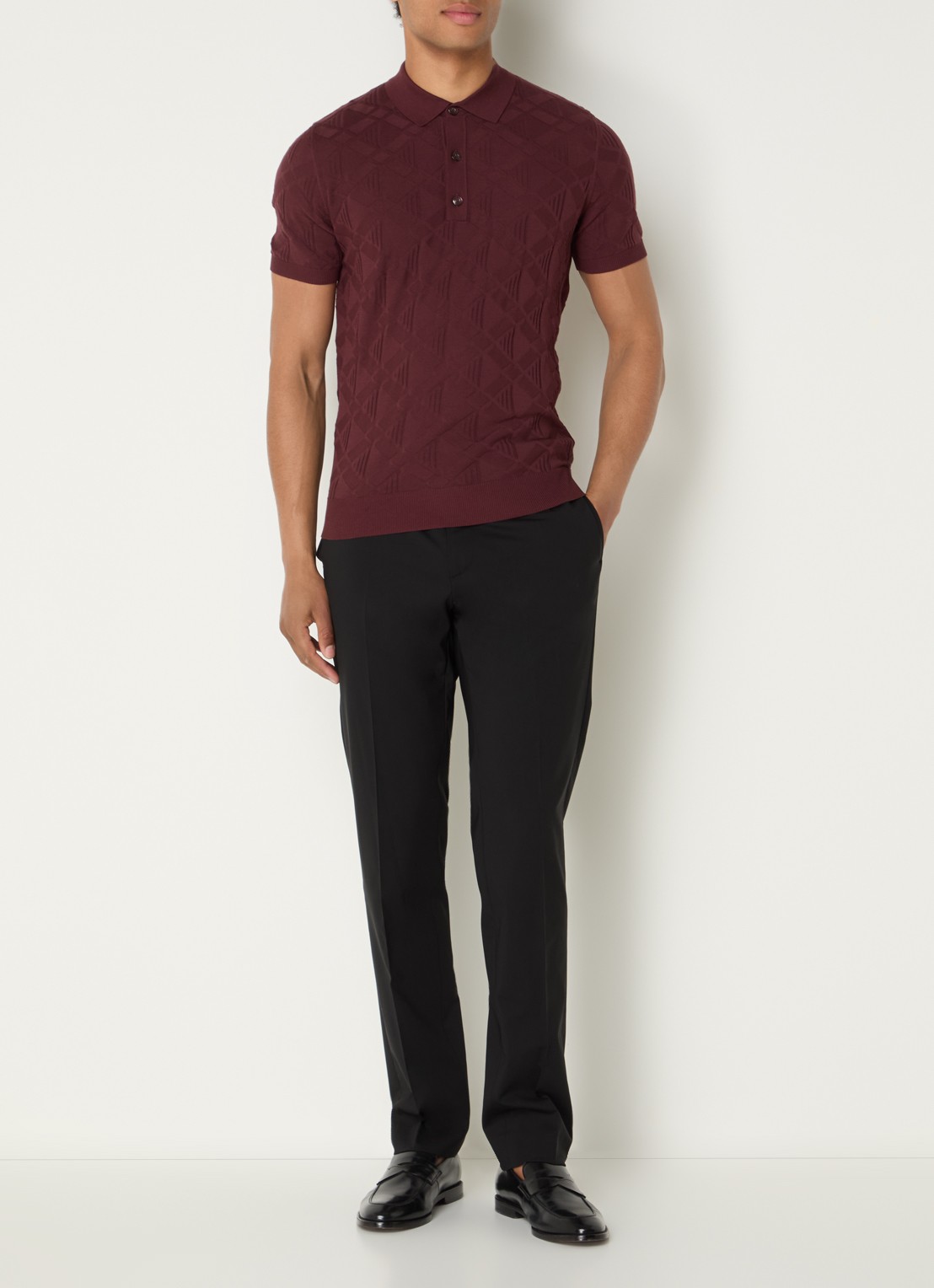 Strellson Vincent regular fit polo met ruitdessin - voorkant 2 bordeauxrood