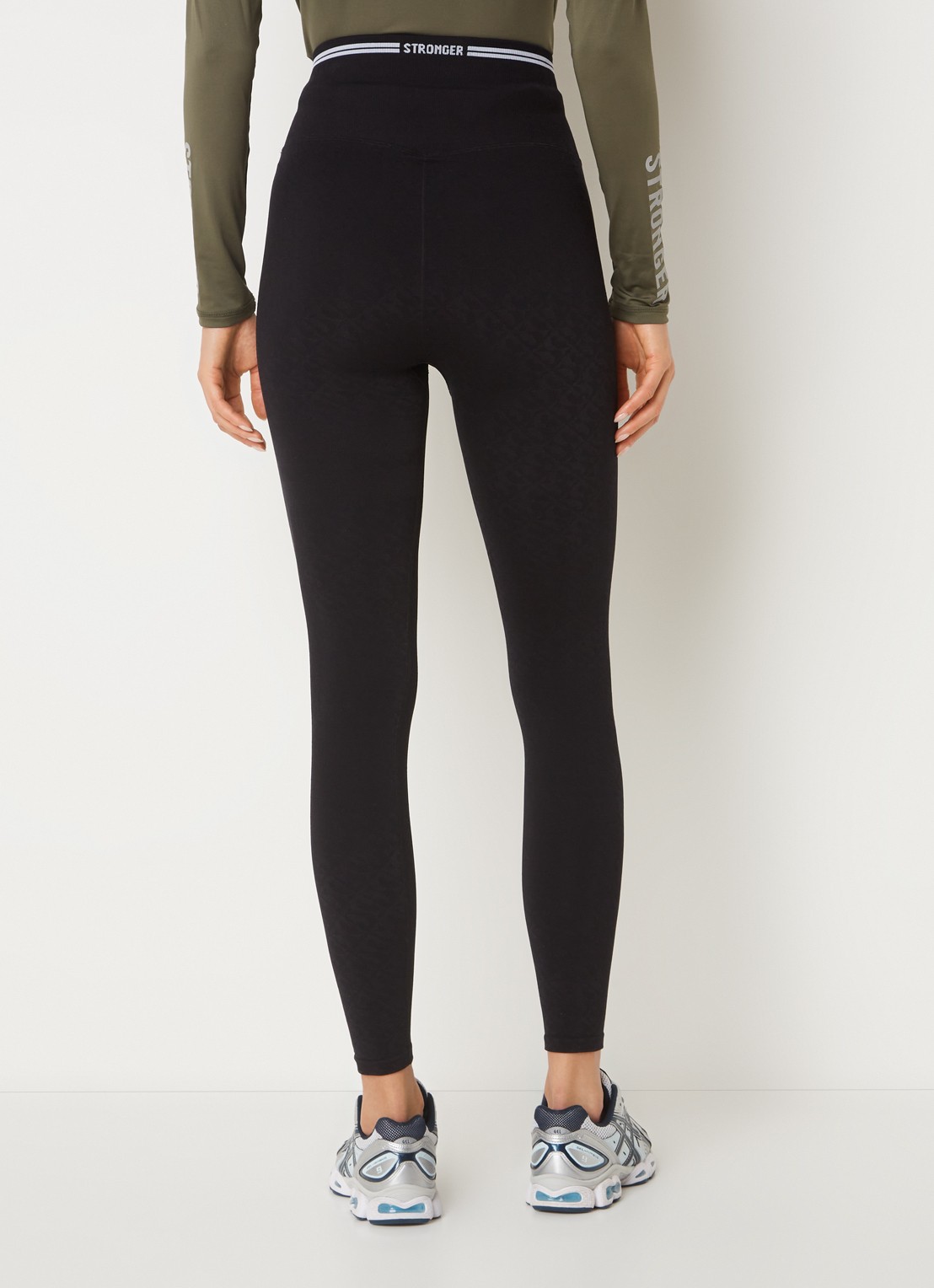 STRONGER High waist trainingslegging met jacquard dessin en streepdetail - achterkant 3 zwart